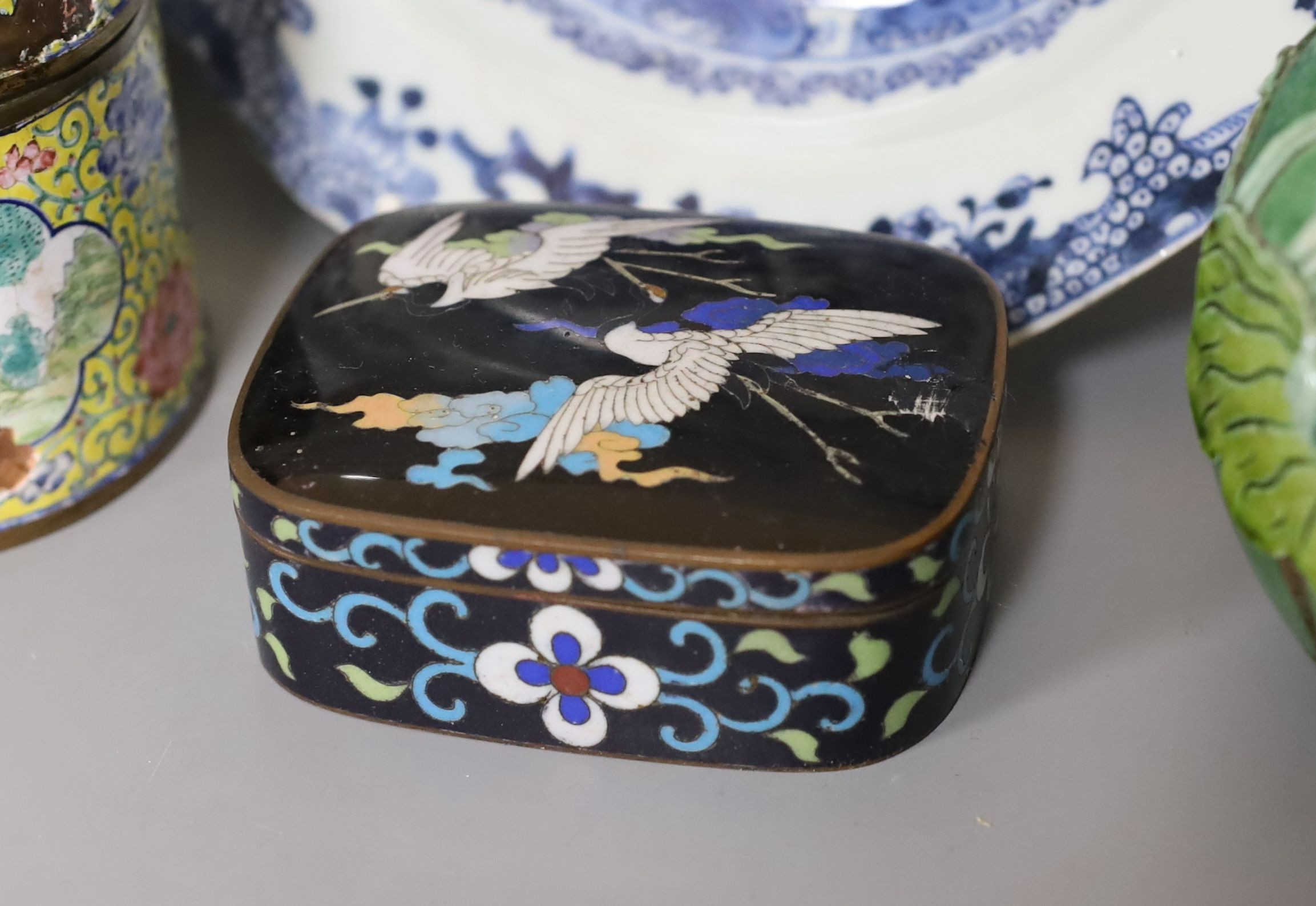 A group of 18th-20th century Chinese porcelain, Canton enamel jar, etc.